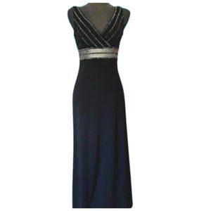 Dusk Collection by Sheila Yen Beaded V Neck Black Evening Gown Size 8